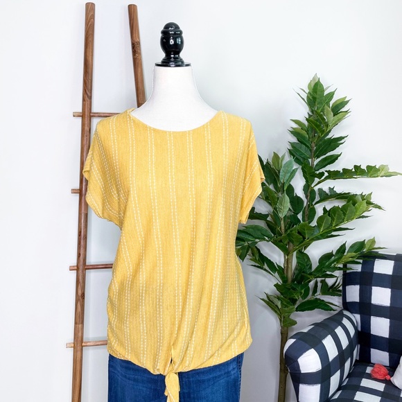 W5 Tops - Anthropologie W5 Yellow/White Striped Front Tie Top Size Large